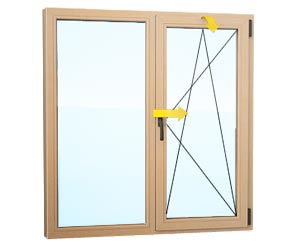 Двухстворчатое окно из лиственницы 1200×1400
