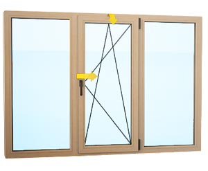 Трехстворчатое окно из лиственницы 1800×1450